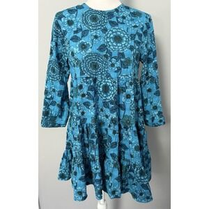 Zara Tiered Babydoll‎ Swing Mini Floral Blue Sharon Dress Size XS Long Sleeve